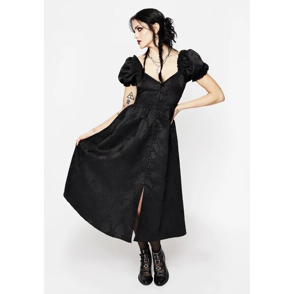 DISTURBIA Sylvie Puff Sleeve Midi Dress Brocade Goth Dark Romantic US 8 / UK 12 - Picture 1 of 8